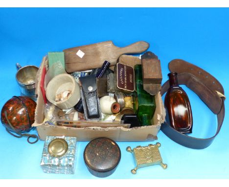 A selection of collectables including glass inkwell