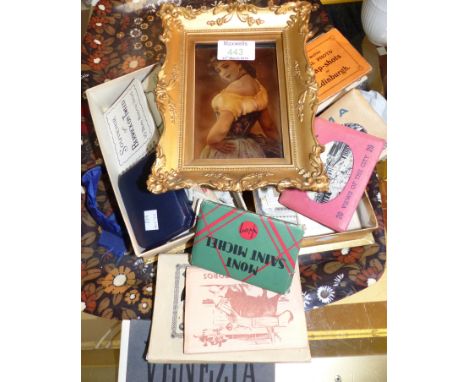 A small crystoleum depicting a young woman; various old railway timetables and maps; a boxed Ronson lighter; ephemera; etc.