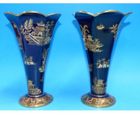 A pair of Carltonware K'ang Hsi pattern vases, Height 8"