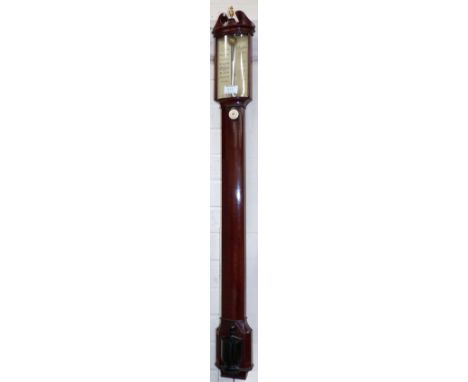 A 20th century Georgian style mahogany stick barometer, silvered calibrated sale, ebonised urn pattern cistern cover, overall