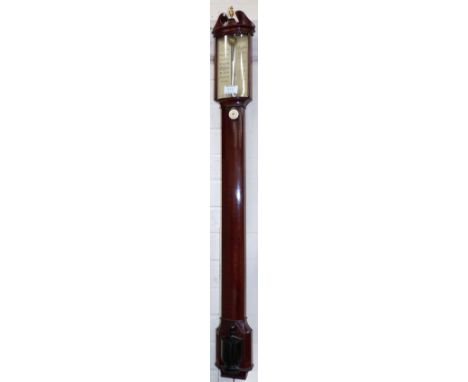 A 20th century Georgian style mahogany stick barometer, silvered calibrated sale, ebonised urn pattern cistern cover, overall