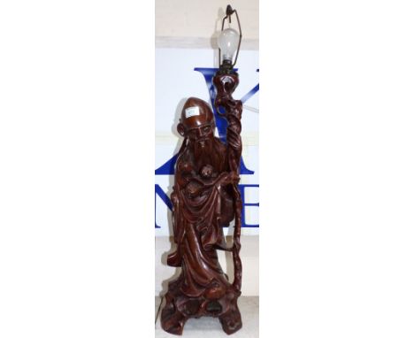 A large Chinese root carving figure, as table lamp, 25"