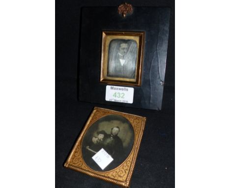 A 19th century daguerreotype portrait of a man, 2" x 1½"; another 19th century portrait