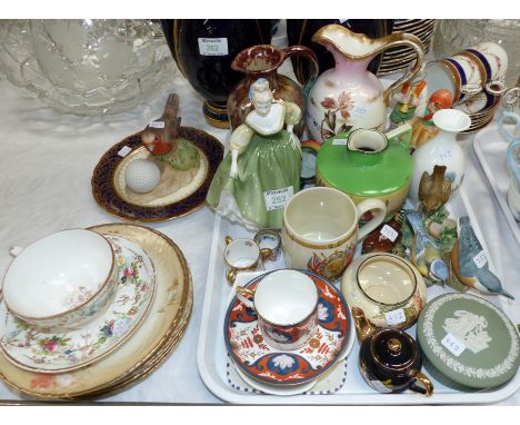 A Royal Doulton figure "Fair Lady"; Royal Worcester figures of birds; decorative and miniature china; a pair of silhouettes