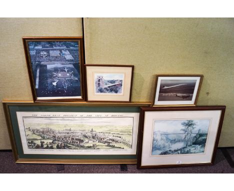 A collection of five pictures and prints, all relating to the City of Bristol and Concorde, the print 'The North West Prospec