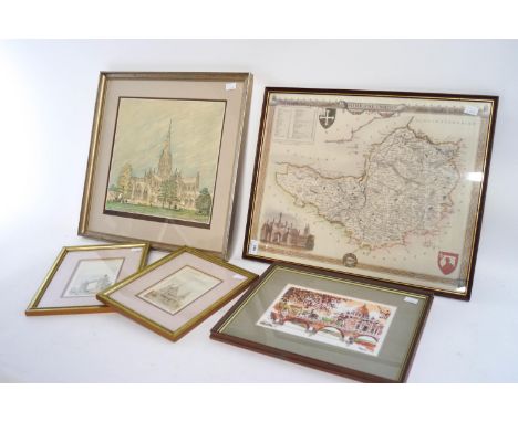 A print of Salisbury Cathedral and others