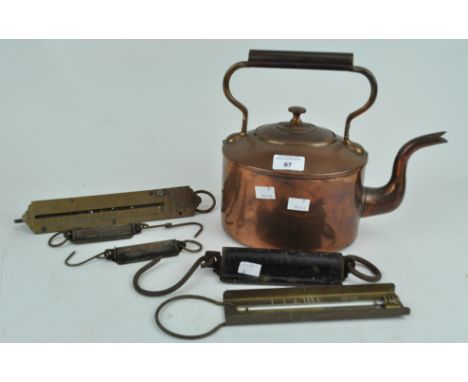 A copper kettle and a set of scales