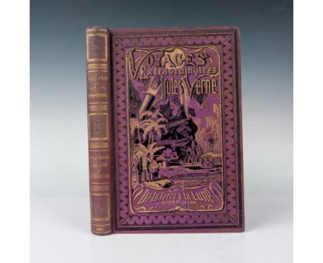 First edition volume from Hetzel's French edition A l'obus, type 1, purple cover, from the Voyages Extraordinaires series by 