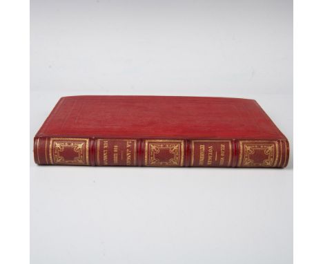 First edition volume from Hetzel's French edition Aux Harpons with dark red cover, Voyages Extraordinaires by Jules Verne. It