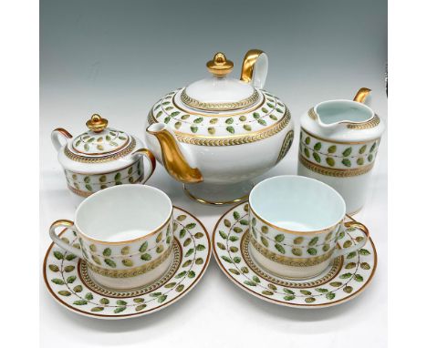 Designed with Acorns, Oak and laurel leaves with gilding throughout design. Set includes: covered teapot, creamer, covered su