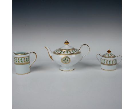 Designed with Acorns, Oak and laurel leaves with gilt throughout and on rims. Set includes covered teapot, creamer and covere