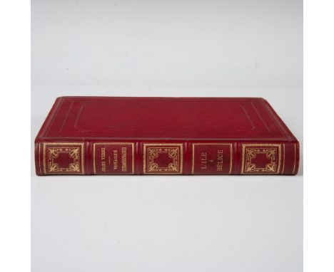 Single volume from Hetzel's French edition Aux Harpons with dark red cover, Voyages Extraordinaires by Jules Verne. It includ