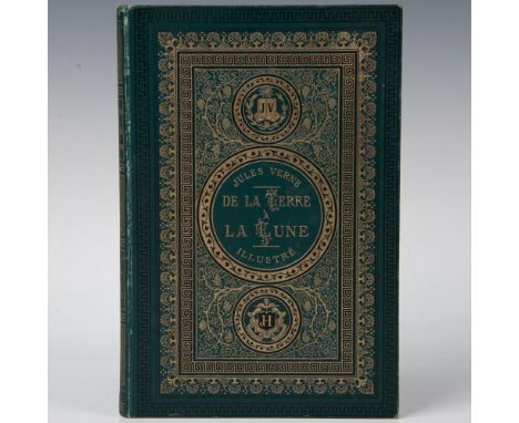 First tirage single volume with green cover from Hetzel's French edition Aux Initiales Dorees, JV, Voyages Extraordinaires by
