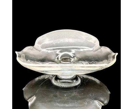 This is a gorgeous Steuben Crystal Glass bowl, shaped like a calyx leaf or flower petal, and crafted from clear crystal. Etch