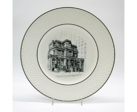 Vintage white porcelain cabinet plate with an illustration of the 1862 clubâ€™s building.Spode's Mansard Copeland backstamp. 