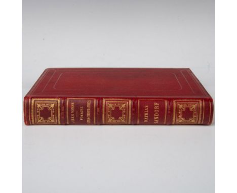 First envoi single volume from Hetzel's French edition Aux Harpons with dark red cover, Voyages Extraordinaires by Jules Vern