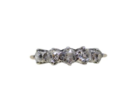 A five stone diamond ring, 
estimated approximate total diamond weight 0.50ct, size K½, stamped '18CT', weight 2g