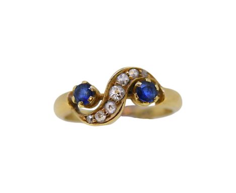 An 18ct gold sapphire and diamond ring, size L, hallmarked 18ct gold, weight 3.1g
