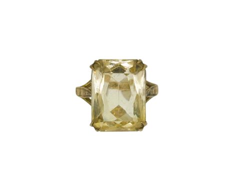 A 9ct gold single stone citrine ring, octagonal citrine, approximately 16 x 11.9mm, size L½, hallmarked 9ct gold, weight 4.4g