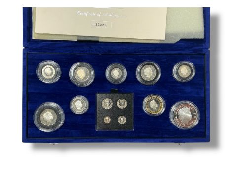 Royal Mint - United Kingdom Millennium proof set in Sterling silver, comprising millennium crown, two pound piece, one pound 