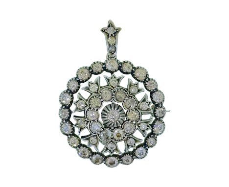 A diamond pendant/brooch, estimated approximate total diamond weight 2.80ct, length including bale 4.6cm, width 3.1cm, pin an