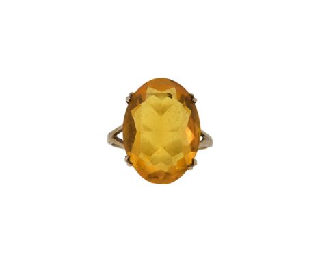 A 9ct gold single stone citrine ring, oval faceted citrine, approximately 17.9 x 13mm, size M, hallmarked 9ct gold, weight 3.