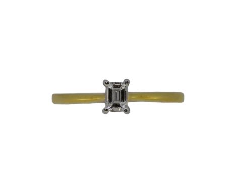 An 18ct gold diamond solitaire ring, emerald cut diamond, known stamped weight 0.25ct, size N, hallmarked 18ct gold, weight 2