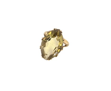 A 9ct gold single stone citrine ring, head dimensions 23.7 x 16.9mm, size O½, hallmarked 9ct gold, weight 7.3g