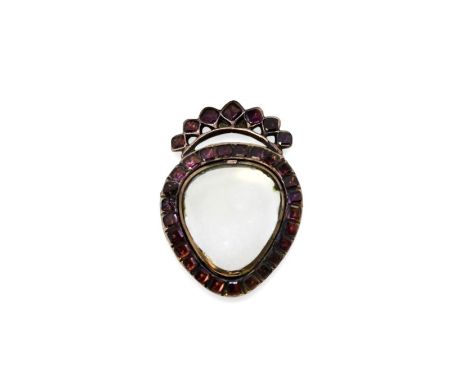 A Georgian garnet locket, heart shaped, with a hinged vacant compartment, surrounded by garnets, dimensions 2.7 x 1.8cm, unma
