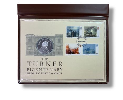 John Pinches - Turner Bicentenary coin, medallic first day cover with stamps