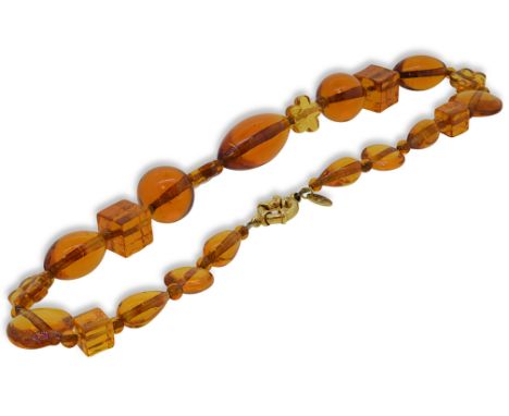 An amber bead necklace, length 49cm, base metal bolt ring clasp, weight 108.6g