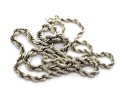 Silver rope neck chain, L: 44 cm, 11g. P&amp;P Group 1 (£14+VAT for the first lot and £1+VAT for subsequent lots) 