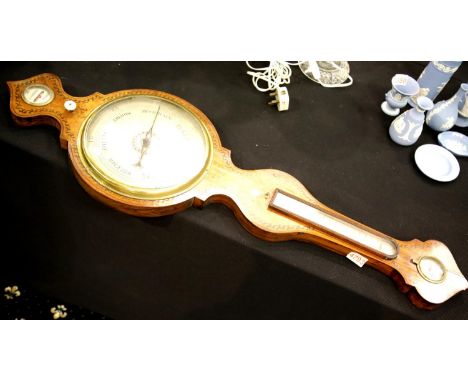 Large antique mercury barometer thermometer. L: 90 cm. This lot is not available for in-house P&amp;P. 