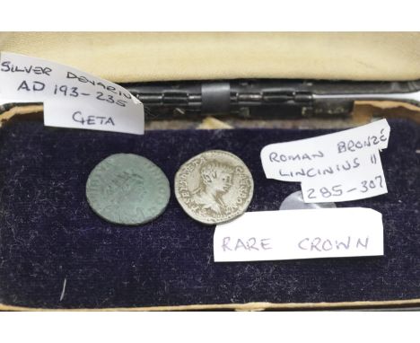 Silver Denarius GETA and a Roman bronze Licinius II. P&amp;P Group 1 (£14+VAT for the first lot and £1+VAT for subsequent lot