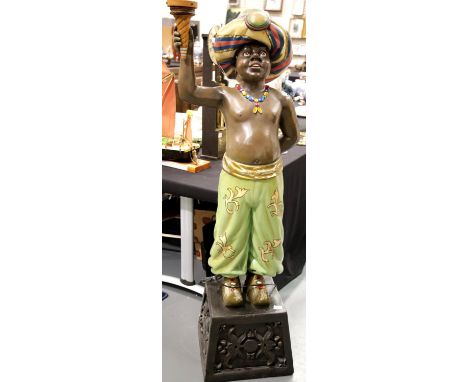 Large floor standing cast plastic Blackamoor type figural lamp, H: 160 cm. This lot is not available for in-house P&amp;P. 