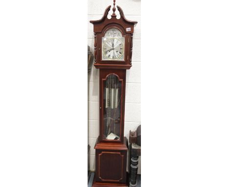 Contemporary mahogany 31 day longcase clock with weights and pendulum. This lot is not available for in-house P&amp;P 