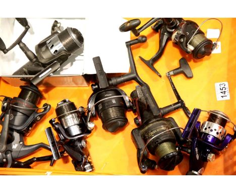 Box of seven fishing reels including Brown Ring, Carp Runner etc. P&amp;P Group 3 (£25+VAT for the first lot and £5+VAT for s