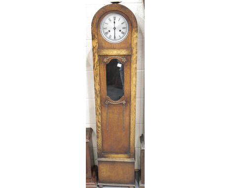 Vintage medium sized oak cased longcase clock by C Wood &amp; Sons. This lot is not available for in-house P&amp;P. 