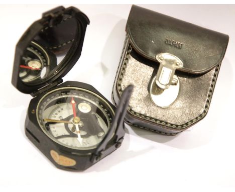 Japanese Ushikata surveyors compass with leather case. P&amp;P Group 1 (£14+VAT for the first lot and £1+VAT for subsequent l