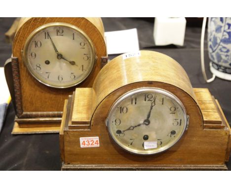 Mahogany Westminster chime mantel clock and an oak cased chiming example. This lot is not available for in-house P&amp;P. 