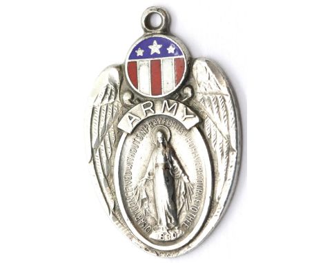 Antique American Army sterling silver enamel miraculous medal pendant dated 1830, twelve stars to rear. P&amp;P Group 1 (£14+