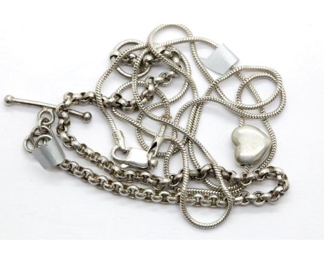 925 silver snake link chain with heart pendant and a silver bracelet. P&amp;P Group 1 (£14+VAT for the first lot and £1+VAT f