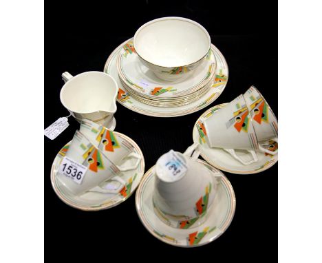Art Deco twenty-one piece Grindley tea service in the Arcadia Pattern, 1930s. P&amp;P Group 3 (£25+VAT for the first lot and 
