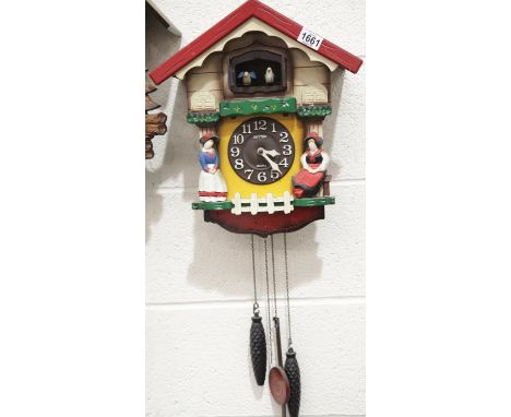 Vintage type Rhythm quartz movement cuckoo clock with weights. P&amp;P Group 3 (£25+VAT for the first lot and £5+VAT for subs