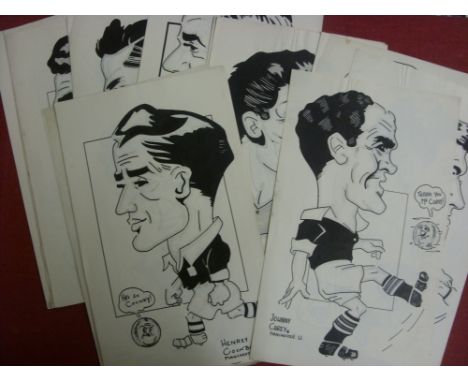 1940's/1950's/1960's A collection of 27 Outstanding Football Caricature/Cartoon Original & highly detailed 'Pen & Ink' Style 