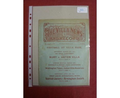 1909/1910 Aston Villa v Middlesbrough, a programme from the game played on 25/03/1910, not ex bound volume, complete with our