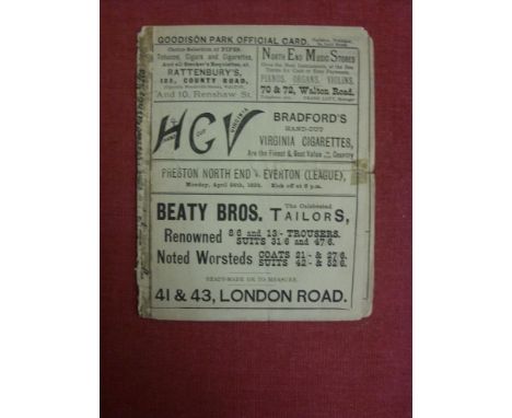 1892/1893 Everton v Preston, a rare programme from the first season at Goodison Park, the game played on 24/04/1893, almost c
