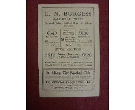 1938/1939 St Albans City v Norton Woodseats, a programme from the FA Amatuer Cup tie played on 18/03/1939