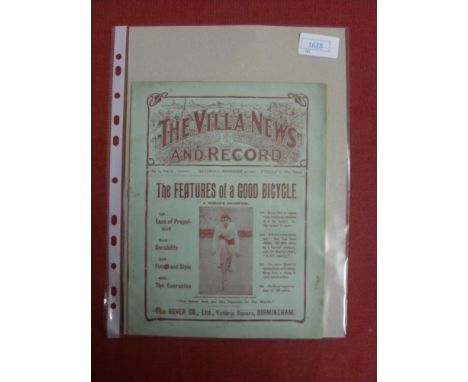 1907/1908 Aston Villa v Newcastle Utd, a programme from the game played on 30/11/1907, not ex bound volume, complete with our