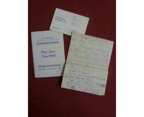 1966 Everton, an Itinerary card, covering the club tour to Athens during May/June in 1966.  This card was given to Harry J Jo